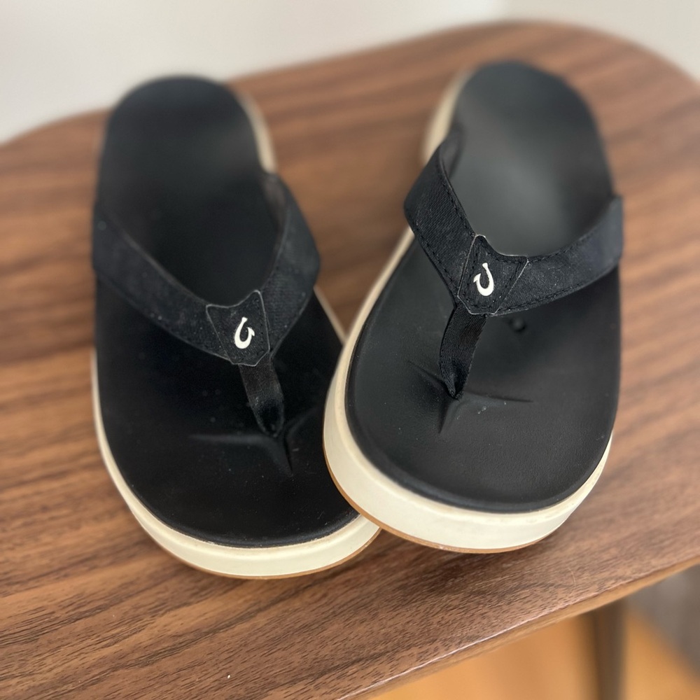 Olukai Nu' A Pi'o Sandals Flip flops Thongs 6 Black